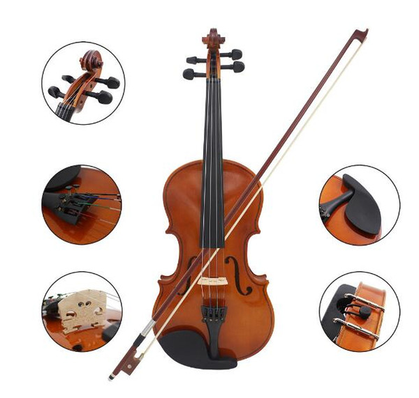 free shipping All Wooden Violin Solid Wood Popularization Violin Initial Practice of Natural Color Bright Violin