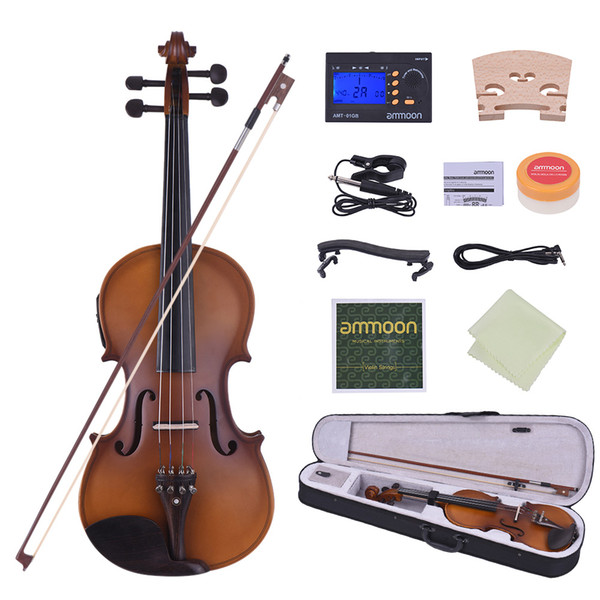 wholesale Full Size 4/4 Acoustic Electric Violin Fiddle Solid Wood Body Ebony Fingerboard Pegs Chin Rest Tailpiece