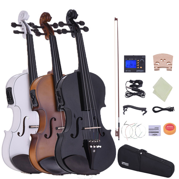 High quality ammoon Full Size 4/4 Acoustic Electric Violin Fiddle Solid Wood Body Ebony Fingerboard Pegs Chin Rest Tailpiece