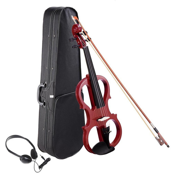 4/4 Electric Violin Full Size Wood Silent Fiddle Fittings Headphone Dark Red #5