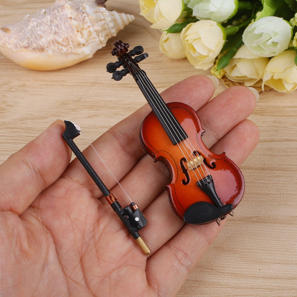 Gift New Mini Violin Upgraded Version With Support Miniature Wooden Musical Instruments Collection Decorative Ornaments Model