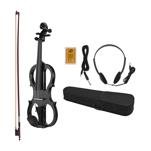 Full Size 4/4 Basswood Electric Violin Fiddle Ebonized Fittings with Headphone Connection Cable Rosin Carry Case