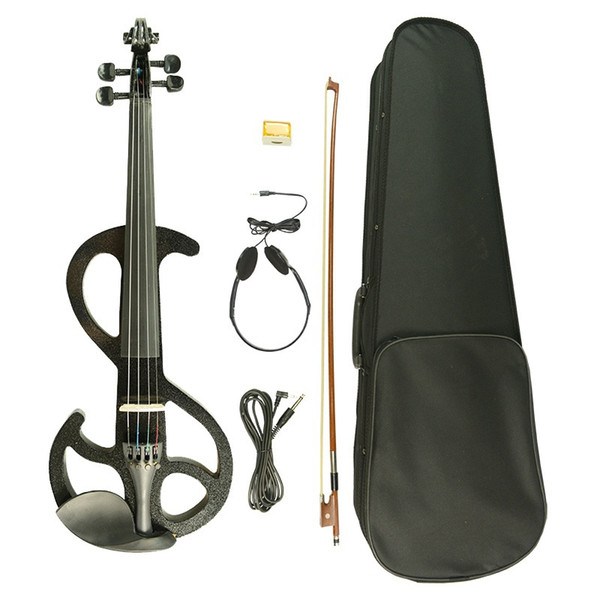 Electric Violin 4/4 Full Size W/Violin Case Bow Headphones Rosin Student Violin Black S Naomi Electric Violin