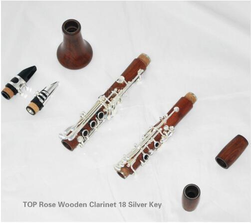 HIGH GRADE Grenadilla Rose Wooden Clarinet 18 Silver Key Wih Metal Mouth Case