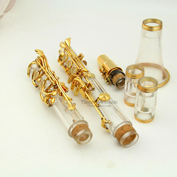 Clear Bb KEY clarinet kit real gold plated parts case / grease/ cleaning cloth