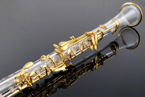 Professional crystal transparent body gold plated clarinet