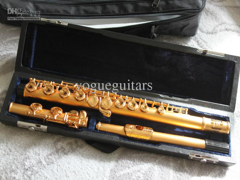 Wholesale- Professional Flute Matte gold 16 holes carved flute Perfect CTE from china with case