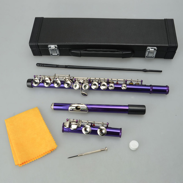 Good Quality Professional Flute Cupronickel C Key 16 Closed Holes Concert Band Flute Musical Instruments Purple