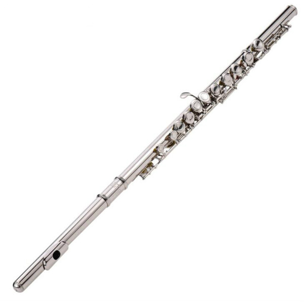 Western Concert Flute Silver Plated 16 Holes C Key Cupronickel Woodwind Instrument with Cleaning Cloth Stick Bag