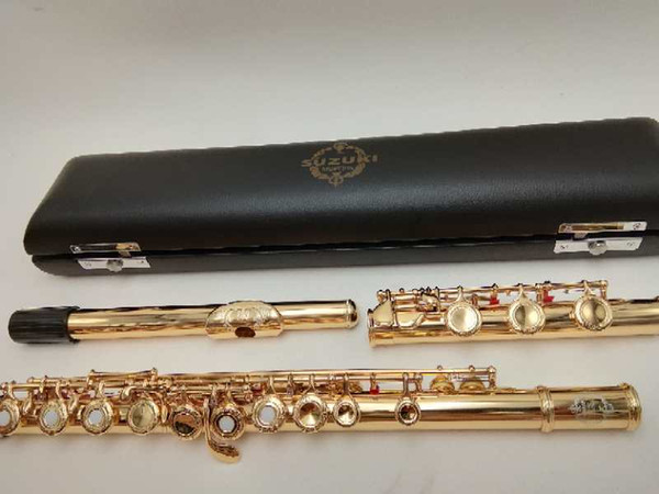 SUZUKI Intermediate Gold Plated Flute Professional Engraved Floral Mouthpiece Designs C Key Flutes 17 Holes Open Holes