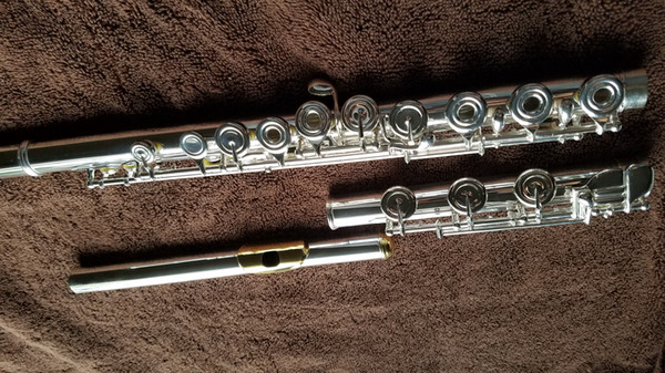 Pinless flute, soldered tone hole,Sterling Silver Body, Pinless, Split E,Offset G, Gold plated lip-plate