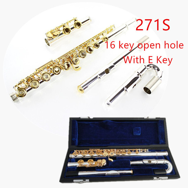 Japan Professional Flute 271/271S With E 16 Hole Open Hole C tone Silver plated silver Gold Key Flute Musical Instrument Flaut free shipping