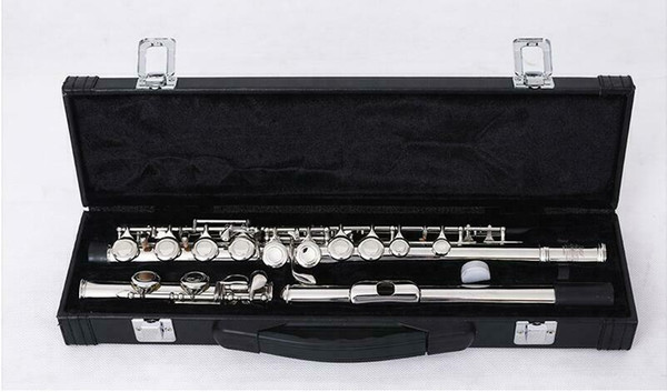 New Brand 16 Holes Closed Concert Flute Nickel Plated C Foot Flute E Key Split With hard Case