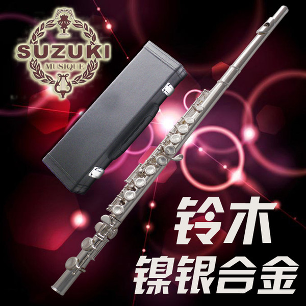 High quality flute SUZUKI 16 hole C silvered closed hole flute instrument / package