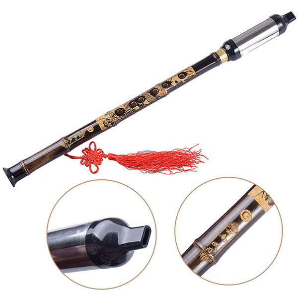 Wholesale- 1Pc Chinese Ethnic Instrument Black Bamboo Bawu Pipe BaWu Flute Tune G Detachable