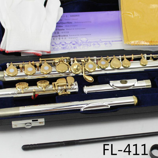 MARGEWATE Flute FL-411 Silver Plated Gold Lacquer Key Curved Two Heads Flutes 16 Holes Open C Key Flute With Case Free Shipping