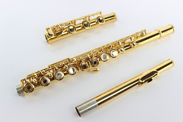 New Custom Logo Cooper Flute Gold Plated Buttons 17 Holes Open Professional Metal Flute C Tone + Hard Case