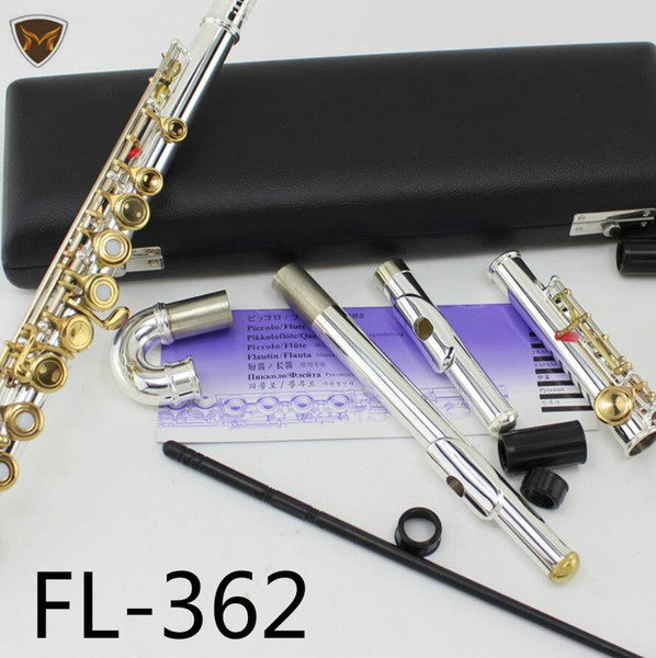 MARGEWATE Silver Plated Flute FL-362 Small Elbow Head 16 Key Holes Open Silver Body Gold Keys C Tune Flute Instrument Flauta