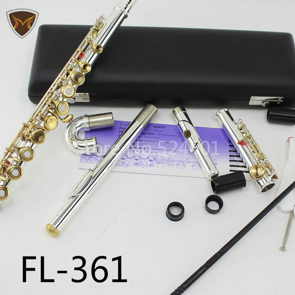 MARGEWATE FL-361 Standards 16 17 Holes C Key Flute Open Closed Hole Silver Plated Body Gold Lacquer Key Flutes With Case