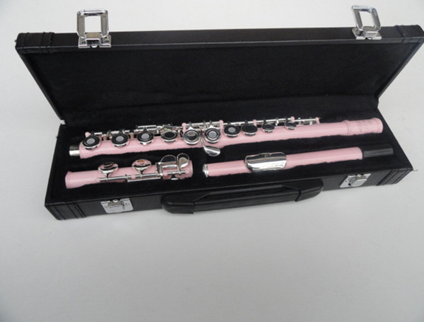 Western Concert Flute Cupronickel Plated Pink 16 Holes Open C Key Woodwind Instrument with Gloves Mini Screwdriver Padded Case