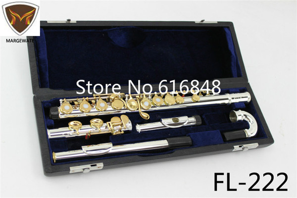 New Standard Students Flute FL-222 Two Heads Silver Plated Body Gold Lacquer Key Flute 16 Holes Open C Key Flute with Case Free Shipping