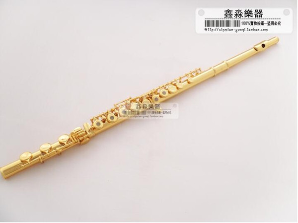 New SUZUKI Gold Lacquer Professional Flute In-line B Tail E Key Split C Tune 17 Holes Open French Key Flute