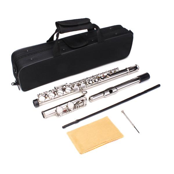 LADE Silver Plated 16 Closed Holes C Key Flute Western Concert With Cleaning Cloth Stick Gloves Screwdriver