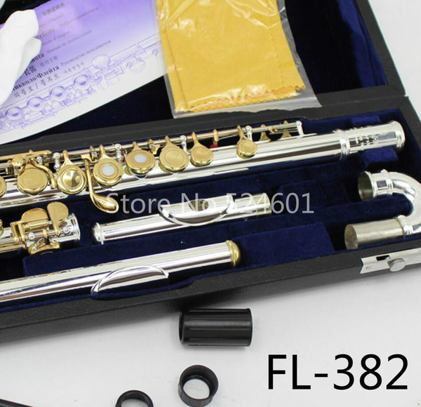 MARGEWATE Small Curved Heads Flute FL-382 C Key 16 Holes Open Flutes Silver Plated Body Gold Lacquer Key Flute with Case