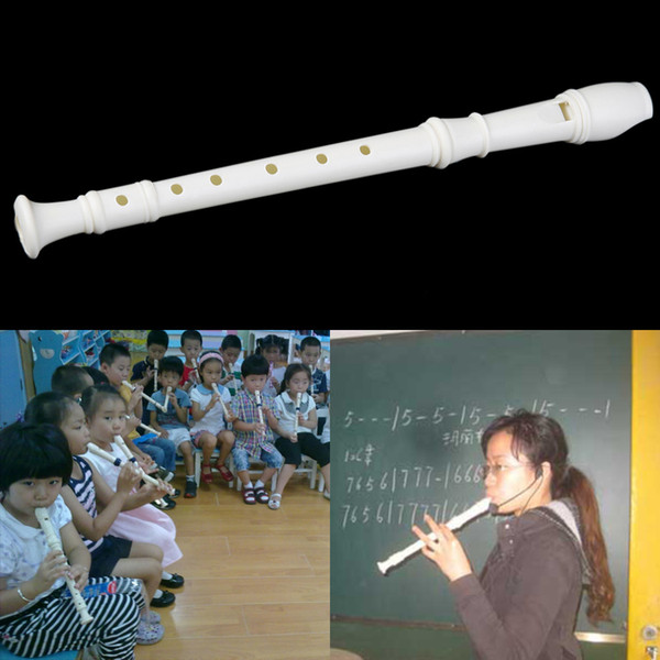 White Plastics Instrument 6 Holes Musical Soprano Recorder Flute Long