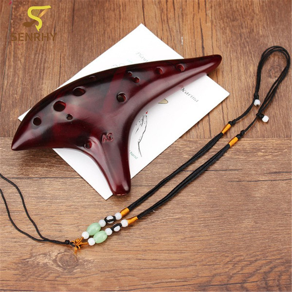 Wholesale- 12 Hole Red Dolomite Alto C Tone Smoldering Professional Ocarina Flute Musical Instrument For Music Lover and Beginner