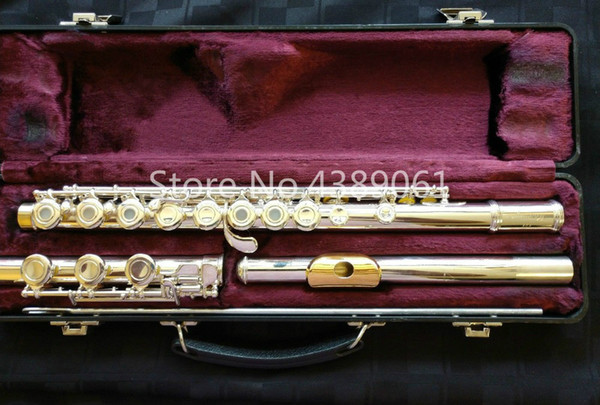 New ARMSTRONG 303 High Quality C Tune Flute 17 Holes Open Silver Plated Surface Gold Lacquer Lip E Key Flute Musical Instrument