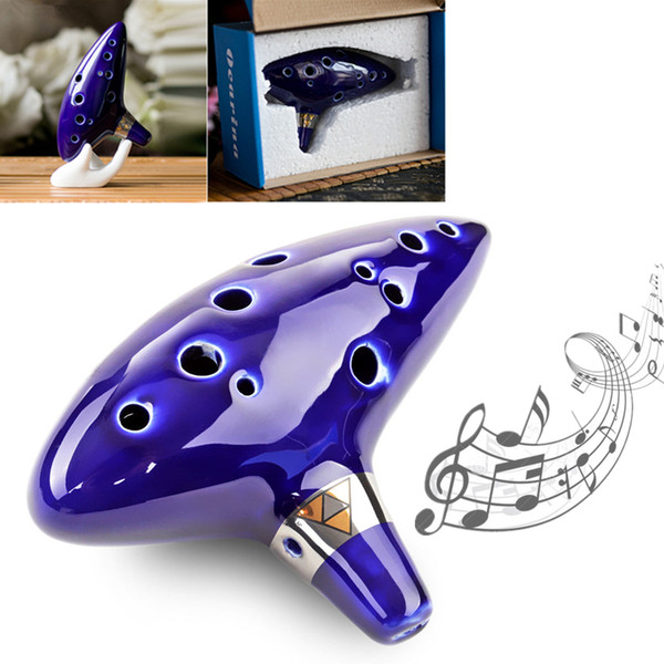 Blue 12 Hole Ocarina Ceramic Alto Mid-tone Tone C Flute Musical Instrument for Music Lover Beginner