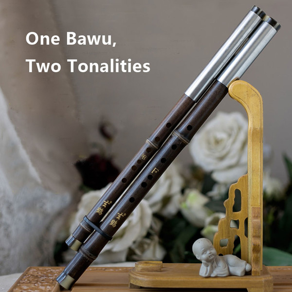 Chinese Traditional Music Instrument Bawu of Purple Bamboo Two Tonalities Accurately Tuned Transverse Flauta Double Pipes Manual