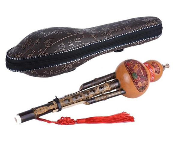 Chinese Handmade Hulusi Black Bamboo Gourd Cucurbit Flute Ethnic Musical Instrument Key of C with Case for Beginner Music Lovers