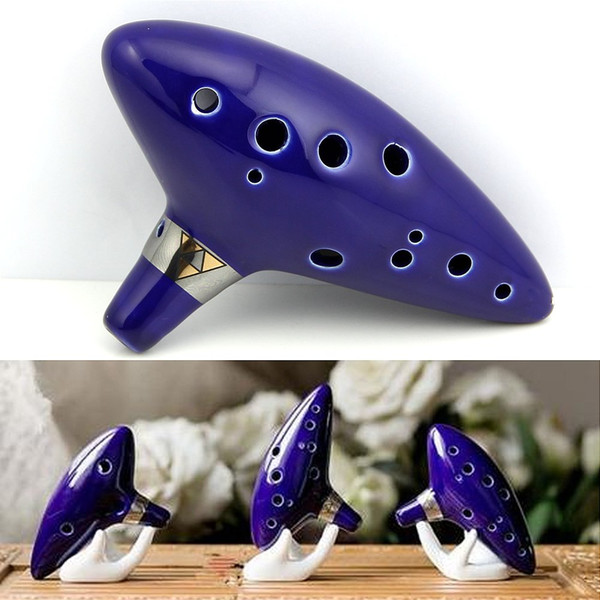 Wholesale 5X 12 Hole Blue Ocarina Ceramic Alto C Legend of Zelda Ocarina Flute Instrument