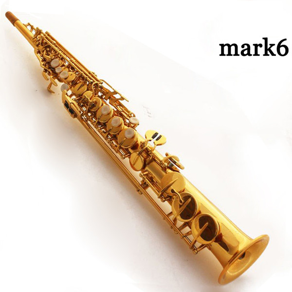 Soprano Saxophone selmer Mark6 VI B flat Electrophoresis Gold Sax Straight Saxofone Musical Instruments professional Accessories free shippi