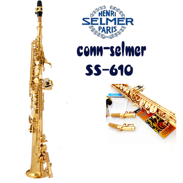 Free Shipping SELMER SS-610 Soprano Straight Tube Saxophone B Flat Brass Gold Lacquer New arrival Musical Instrument with Case