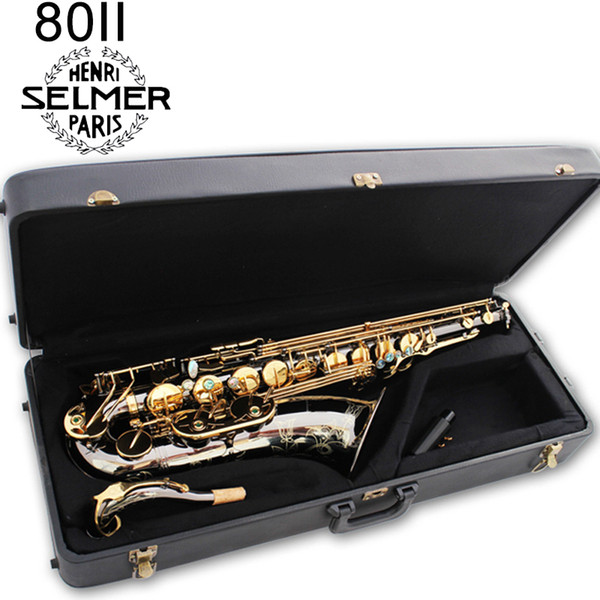 New Saxophone tenor Selmer 802ll Black Nickel Gold 80II brass tenor Sax Professional Saxofone With Case mouthpiece Free Shipping