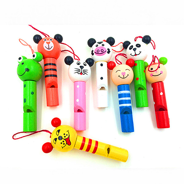 Wholesale wooden cartoon children whistle toy wooden small horn toy infant intelligence teaching aids opp bag