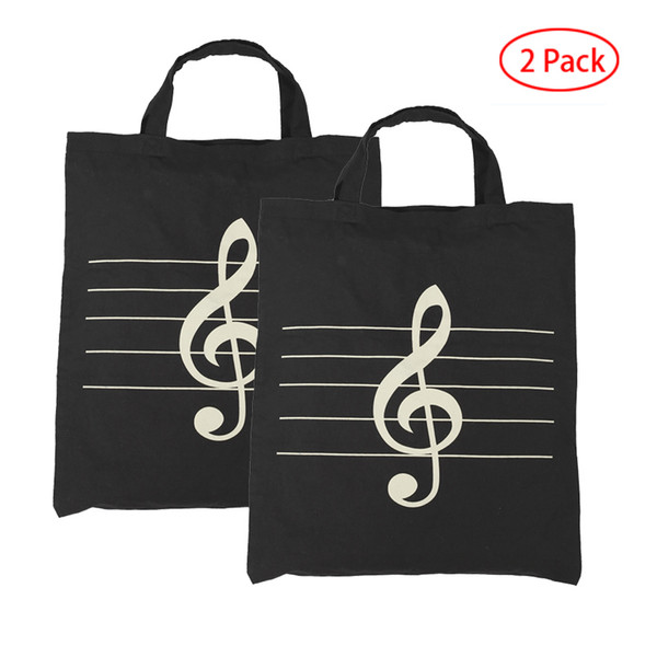 Cotton Handbag Women Shopper Grocery Bags Music Clef Theme Pattern Kids Students Reusable Tote Bags Black