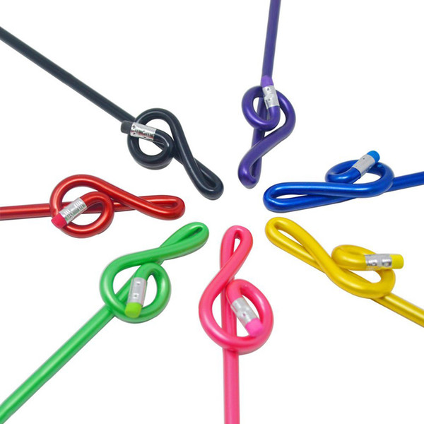 Music Treble Clef Bent Pencil G Clef Pencil School Stationery Rainbow Color Pack of 7pcs