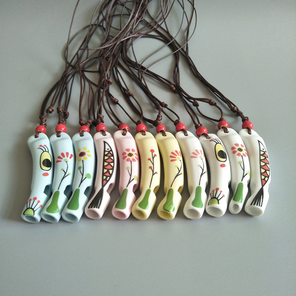 Ceramic whistle with lanyard can be necklace decoration sweater chain bone whistle children toys gift whistle