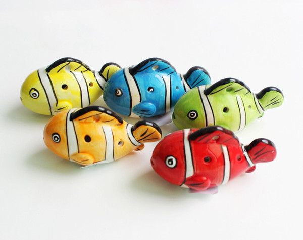 Wholesale 200 pcs/lot 6 Holes Cartoon Fish Ocarina Kiln-fired Ceramic Alto C Legend of Zelda Zelda Ocarina Flute/Musical Instruments