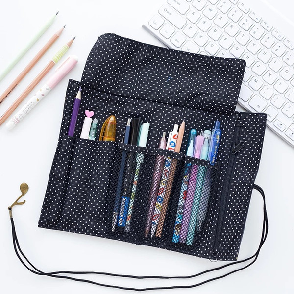 New PU Leather Wrap Roll Up Pencil Case Pen Holder Music Notes With Large Capacity Hot