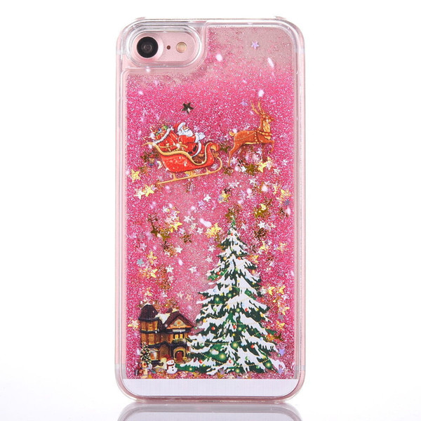 Pink Phone Case Christmas Tree Santa Claus Phone Case With Glitter Gold Quicksand Best Gifts for Girls