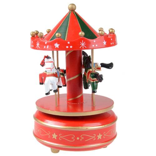 Wooden Merry-Go-Round Horse Music Box Christmas Birthday Gift Carousel Music Box