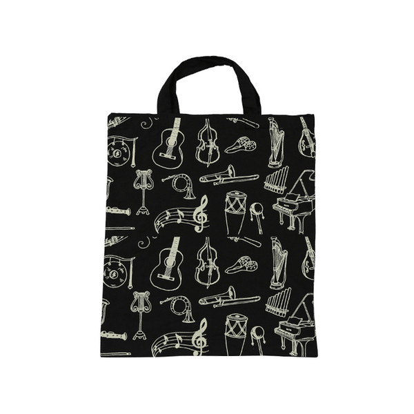 100% Cotton Handbag Shopping bags With Cute Cartoon Instruments -Black