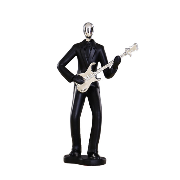 Modern Resin Art Abstract Musician Figurine Musical Instrument Statue Electric Guitar Player Figurine-Black Color