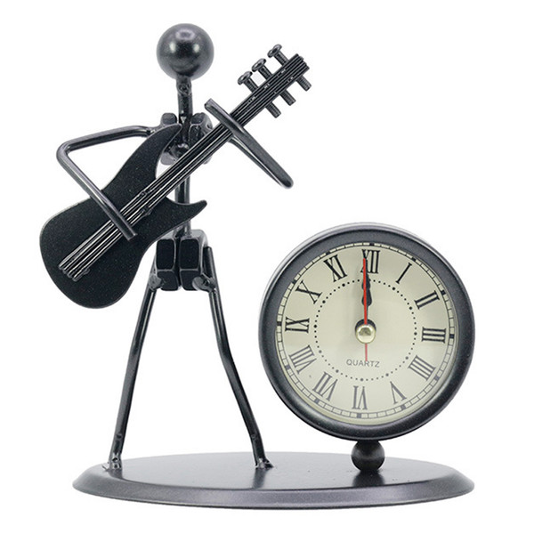 European Retro office Table Bedroom Desk clock with Arabic Numbers Elecric Guitar