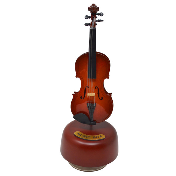 Hand-mad Mini Violin Model Music Box Wooden Violin Rotating Musical Box Best Gifts